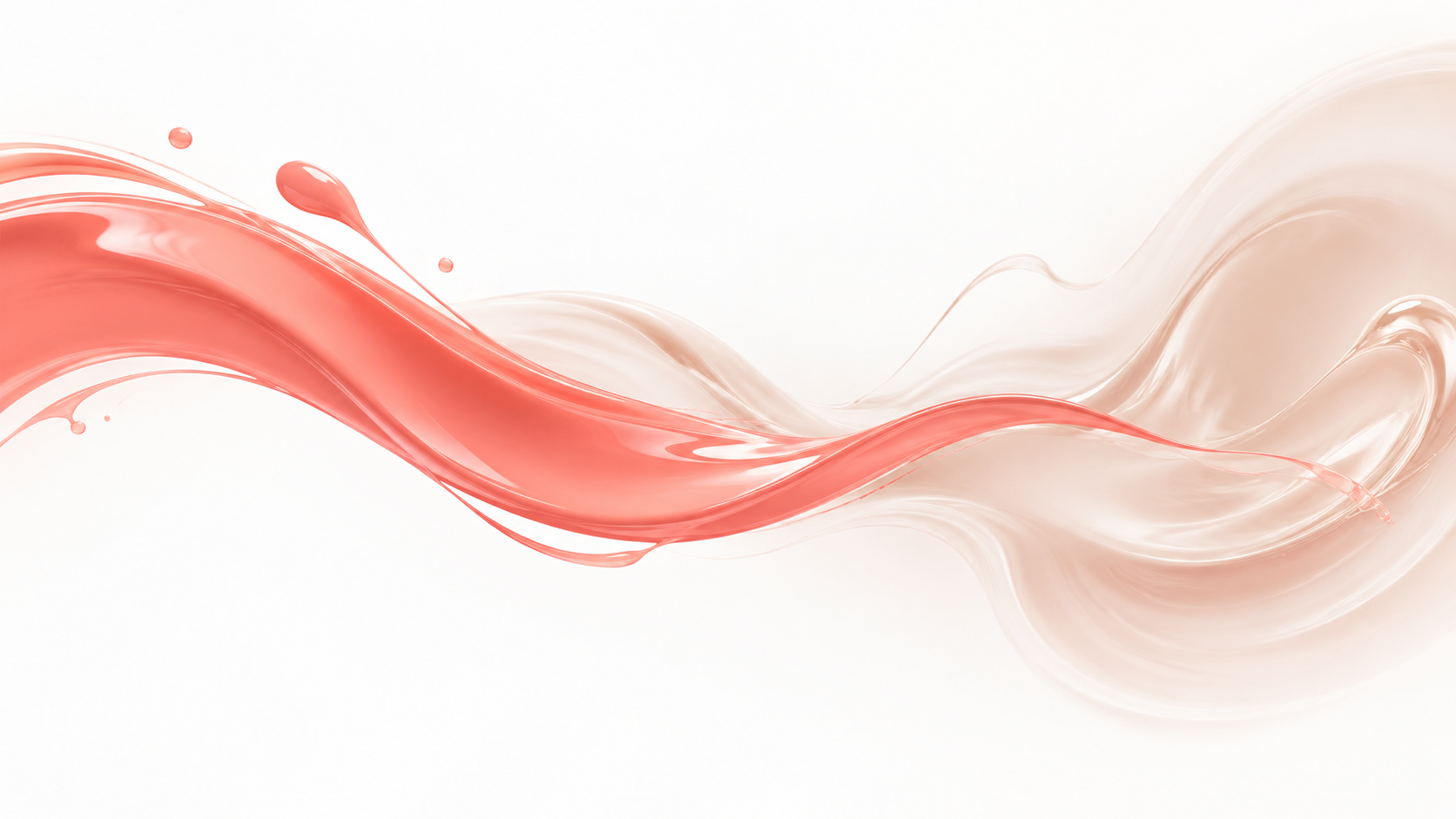 Illustration of coral lacquer ribbons flowing into soft nude swirls on porcelain white